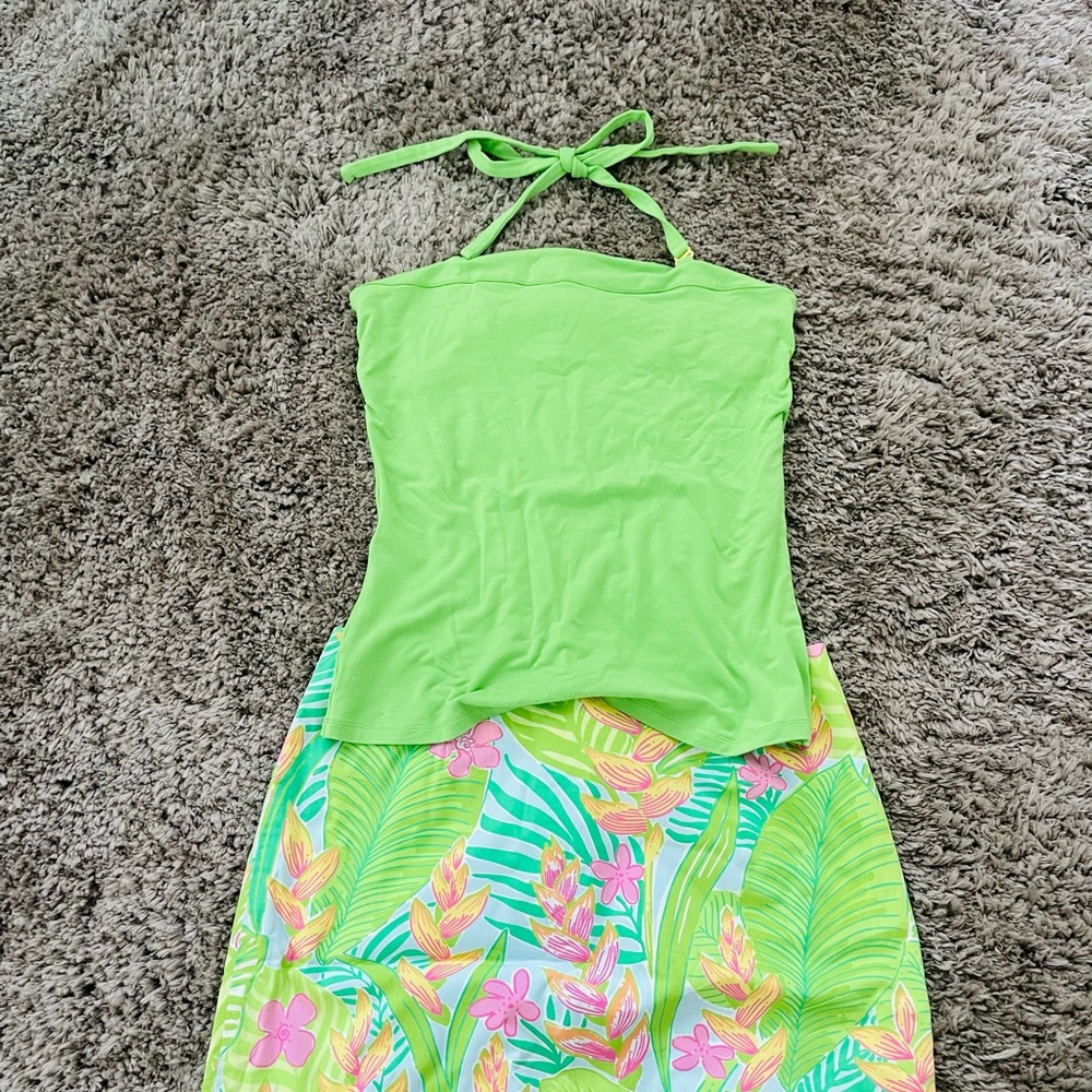 Lily Pulitzer pink & green floral skirt & top